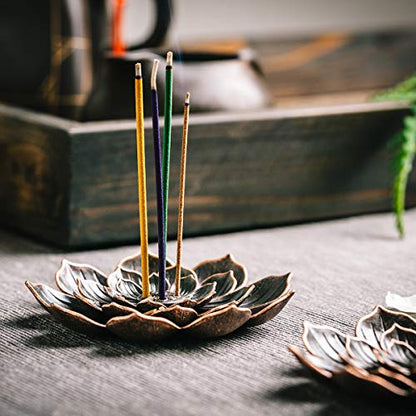 GARMOLY Incense Burner, Incense Holder for Sticks, Brass Lotus Incense Stick Holder and Detachable Ash Catcher - size: Standard