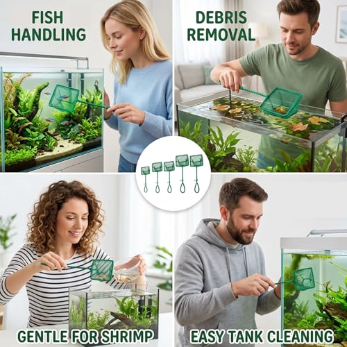 Fish Net for Fish Tank, Aquarium Net Set of Five, Easy Fish Catching and Tank Maintenance, Durable Fish Net with Fine Mesh Design, Essential Aquarium Accessories for Keepers