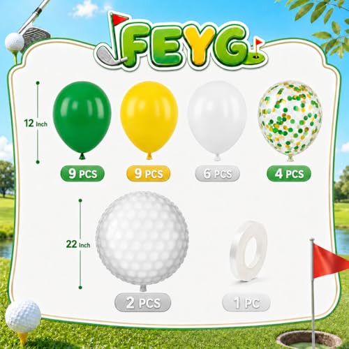 Yellow and Green Golf Balloons with Golf Foil and Confetti Balloons - color: Yellow and Green, size: 30PC