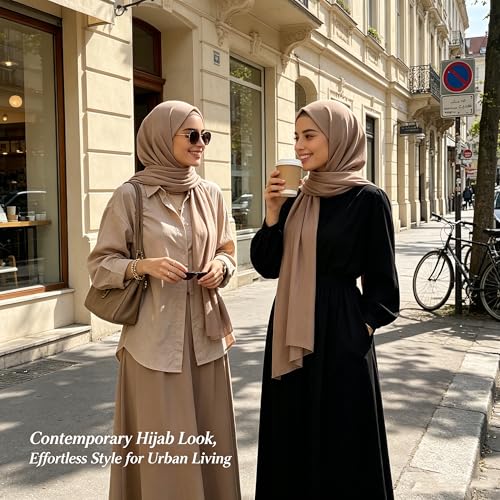 Jersey Hijab Scarf for Women,Lightweight Muslim Turban Head Scarf Modal Feel Hijab Coverings for Prayer with Clip - color: Light Brown