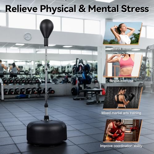 Punching Bag with Stand, Heavy Boxing Bag for Teens & Adults, Height Adjustable Speed Bag for Boxing Training with Boxing Gloves, Standing Boxing Equipment for Stress Relief & Fitness