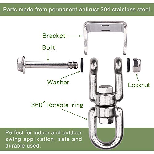 Heavy Duty 360° Swivel Swing Hanger, Stainless Steel Hammock Hook for Ceiling Wooden Porch Swing Hanging kit Playground Gym Rope Boxing Bag Hammock Chair Yoga Mount 1000 lb Capacity - style: 1 Pack-360° Swivel Hook