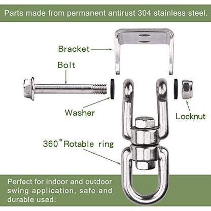 Heavy Duty 360° Swivel Swing Hanger, Stainless Steel Hammock Hook for Ceiling Wooden Porch Swing Hanging kit Playground Gym Rope Boxing Bag Hammock Chair Yoga Mount 1000 lb Capacity - style: 1 Pack-360° Swivel Hook