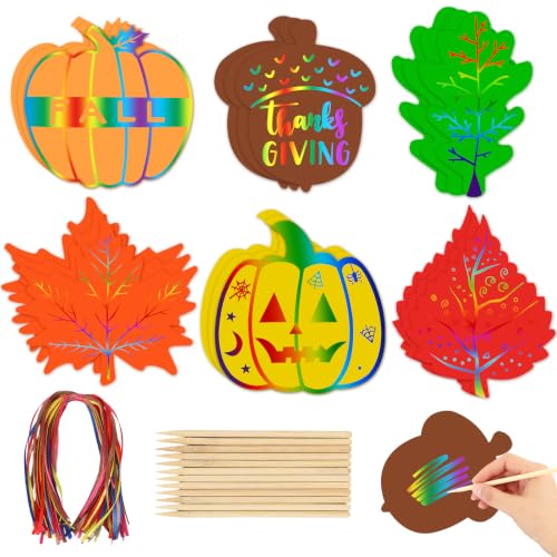 JULMELON 36 Pcs Fall Thanksgiving Scratch Art Crafts for Kids Party Favors - style: Fall