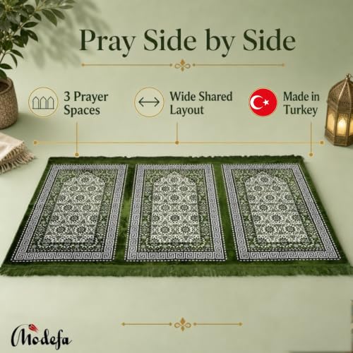 Modefa Muslim Prayer Rug Wide Multi Person Velvet Floral Carpet (Green) - color: Green