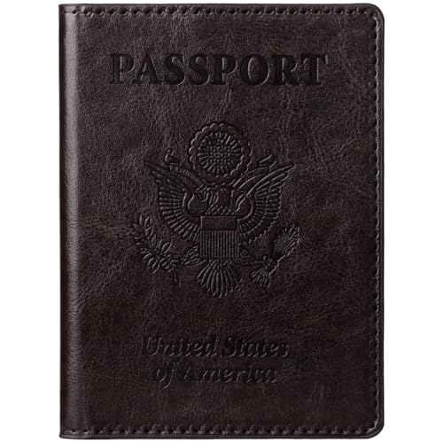 TIGARI Passport Holder for Travel Women Men, Valentines Day Gifts PU Leather Wallet Cover Case Sleeve, Waterproof Protected Document Organizer, Vacation Plane Cruise Travel Essentials - color: A-Black brown, style: Classic(slim)