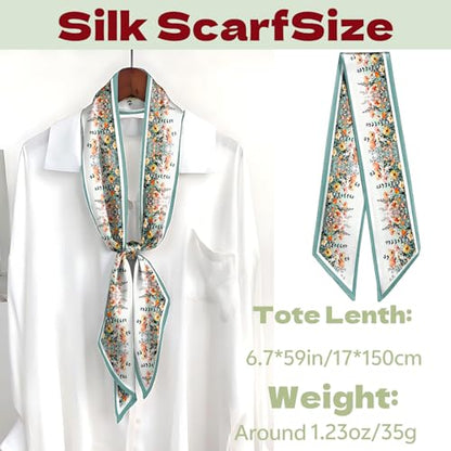 Head Hair Scarf Neck Silk Feeling Scarves Long Thin Satin Fashion Handbag Cute Decoration Women Girls 59 * 6.7'' - color: O-8-leaf Flower