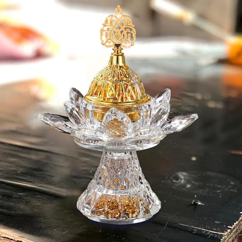 Glass Lotus Incense Burner with Cover and Tongs, Bakhoor Burner for Home, Office, Meditation, and Ramadan Decoration - style: Style A