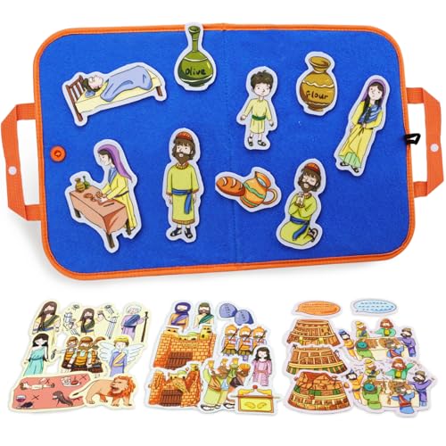 CHEFAN 4 Pack Felt Board Bible Stories Set, Flannel Board Stories Elijah and The Widow|Samson and Delilah|Joshua and The Battle of Jericho|Tower of Babel, Precut Flannel Graph Bible Toys for Kids… - color: Elijah and the Widow & 3 Other Bible Stories Set