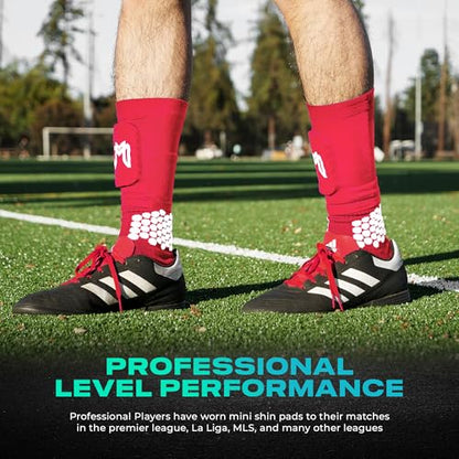 MediCaptain Mini Shin Guards Soccer – Built in Shin Pad Sleeves for Mens, Women, Teens - Small Shin Guards - Lightweight, Breathable Shin Defender Leg Protection - color: Red, size: Mini (3.9 x 2.4 in)
