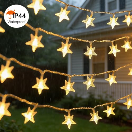RaThun 49.2ft Star String Lights with Remote for Indoor Bedroom Warm White - size: 49.2ft