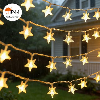 RaThun 49.2ft Star String Lights with Remote for Indoor Bedroom Warm White - size: 49.2ft