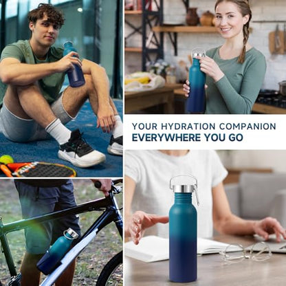 Volhoply 26oz Uninsulated Single Walled Water Bottle, Stainless Steel Reusable Water Bottles with Handle & Carabiner, BPA Free Wide Mouth Water Bottles for Gym Sports Camping（Dark Night,1） - color: Dark Night