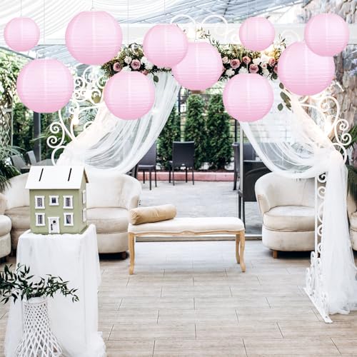 LIHAO Pink Paper Lanterns for Weddings, Birthdays, Parties and Events, 4 Size - 10PCS (6"/ 8"/ 10" /12") - color: Pink