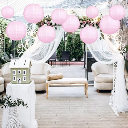 LIHAO Pink Paper Lanterns for Weddings, Birthdays, Parties and Events, 4 Size - 10PCS (6"/ 8"/ 10" /12") - color: Pink
