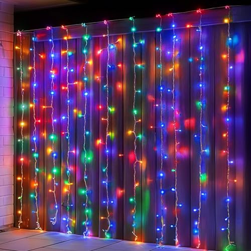Dazzle Bright 300 LED Curtain String Lights, Christmas Fairy Lights for Bedroom with 8 Lighting Modes, Connectable Waterproof Window Lights Party Wedding Garden Wall Decor, Multi-Colored - color: Multicolor