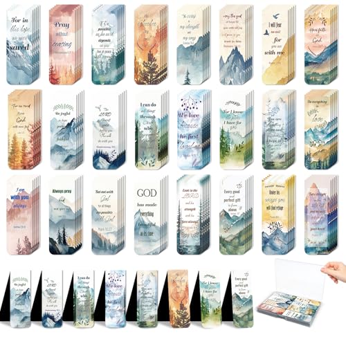 48 Piece Bible Verse Magnetic Bookmarks - Christian Scripture Inspirational Book Marks with Boxes - Religious Motivational Book Marker Prayer Page Clips for Women & Men Reading Gifts(Mountains Style) - style: Mountains Style