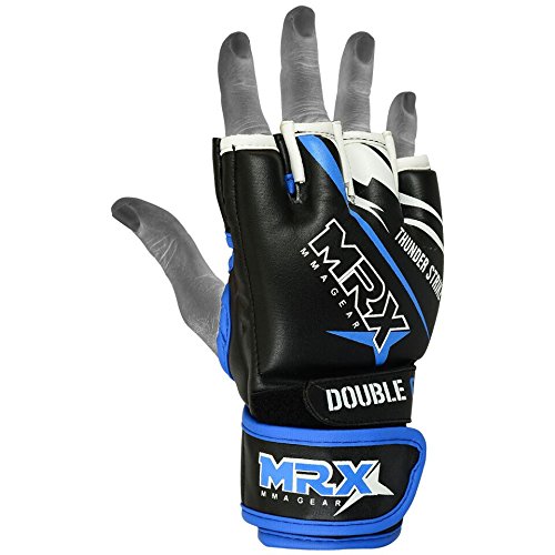 MRX MMA Grappling Gloves for Men Martial Arts Training Fighting Bag Glove Cage Fight Mitts - color: Black/Blue, size: Large