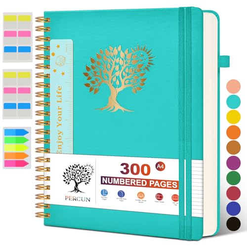 Large Spiral Notebook Journal for Women Men - 300 Numbered Lined Pages, College Ruled, A4 Hardcover Spiral Bound Notebook for School, Work, Note Taking, Writing, Leather Spiral Journal 8.5"x11" - color: Blue, size: A4 size (8.5in x 11.5in)