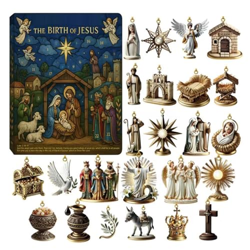Nativity Advent Calendars 2026, Christian Christmas Countdown Calendar, 24pcs Acrylic Nativity Ornaments, Birth Of Jesus Pendant For Christmas Tree