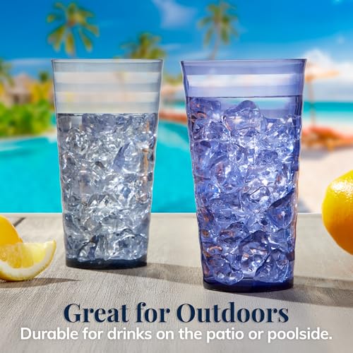 US Acrylic Splash [Set of 16] 18 ounce Plastic Stackable Water Tumblers in 4 Coastal Colors Value Set of Drinking Cups, Reusable, BPA-free, Made in the USA, Top-rack Dishwasher Safe - color: Coastal