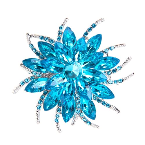 Rhinestone Sunflower Brooch Pin Red Pink Flower Brooch Stylish Crystal Brooch Elegant Clothing Hat Bag Accessories Jewerly for Women - color: Lake Blue