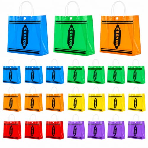 Cinrobiye 24 Pcs Back to School Crayon Gift Bags with Handles, Colorful Clear Reusable Classroom Favor Bags for Student Welcome Gifts, Teacher Supplies, School Party Favors & Classroom Prizes - color: Colorful1