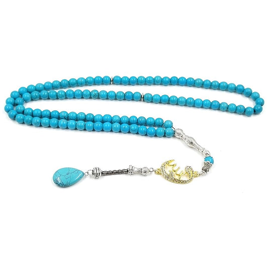 ALBASHAN Tasbih Turquoises stone 99 100 Prayer Beads Misbaha Islamic Eid Gift Muslim bracelets - size: 10mmx99beads