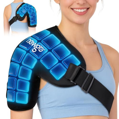 NEWGO Shoulder Ice Pack Rotator Cuff Cold Therapy, 45-Min Long-Lasting Ice Packs for Shoulder & Arm with Ice Grid Design, Flexible Cold Compression Wrap for Post-Surgery, Muscle Relaxation & Swelling - size: M