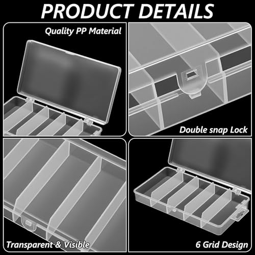 10 Pack 5 Grid Tackle Box Organizer, 6.8" x 3.7" x 1.1" Plastic Organizer Box with Dividers, Plastic Compartment Storage Boxes for Jewelry, DIY Crafts, Bait, Small Part, Beads