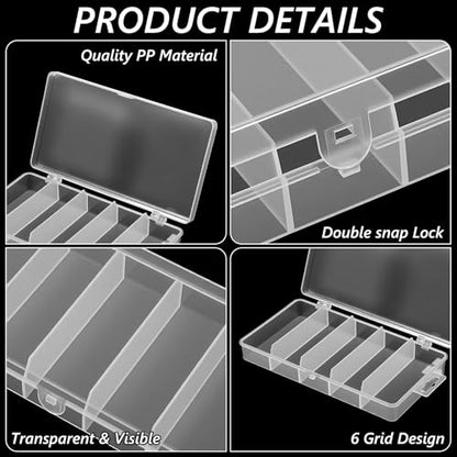 10 Pack 5 Grid Tackle Box Organizer, 6.8" x 3.7" x 1.1" Plastic Organizer Box with Dividers, Plastic Compartment Storage Boxes for Jewelry, DIY Crafts, Bait, Small Part, Beads
