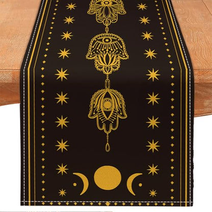 Astrology Moon Magic Table Runner,Mystical Ouija Board Tarot Decor Gothic Line Table Cloth Decorations and Supplies for Home Office Kitchen Dining Party Decor 13x72 Inch (Black Gold Moon 1)