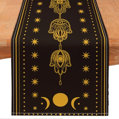 Astrology Moon Magic Table Runner,Mystical Ouija Board Tarot Decor Gothic Line Table Cloth Decorations and Supplies for Home Office Kitchen Dining Party Decor 13x72 Inch (Black Gold Moon 1)