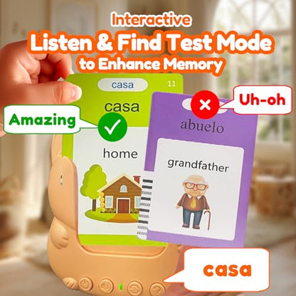 Talking Flash Cards Bilingual for Toddlers - Spanish English Flashcards for Kids Adults, Test Mode, Pocket Speech Children, Interactive Vocabulary Learning, Audible Gifts Boy Girl (Spanish) - color: Spanish