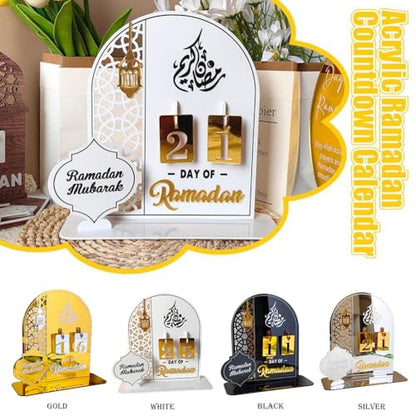 Ramadan Advent Calendar 2026, Eid Mubarak Countdown Calendars Tracker Date Gift DIY Arabic Muslim Islamic Holiday Table Home Decorations Count Down Calendar (Acrylic Gold) - color: Gold