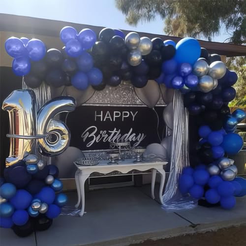 Blue and Black Balloons, Navy Blue and Silver Balloons Metallic Silver Dark Blue Balloon Party Latex Balloon Black Blue Ballons for Kids Adults Birthday Space Party Wedding Baby Shower - color: Blue Black and Silver
