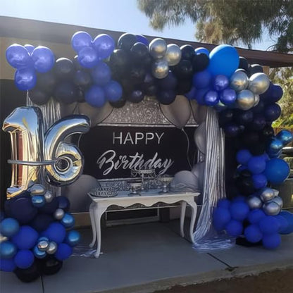 Blue and Black Balloons, Navy Blue and Silver Balloons Metallic Silver Dark Blue Balloon Party Latex Balloon Black Blue Ballons for Kids Adults Birthday Space Party Wedding Baby Shower - color: Blue Black and Silver