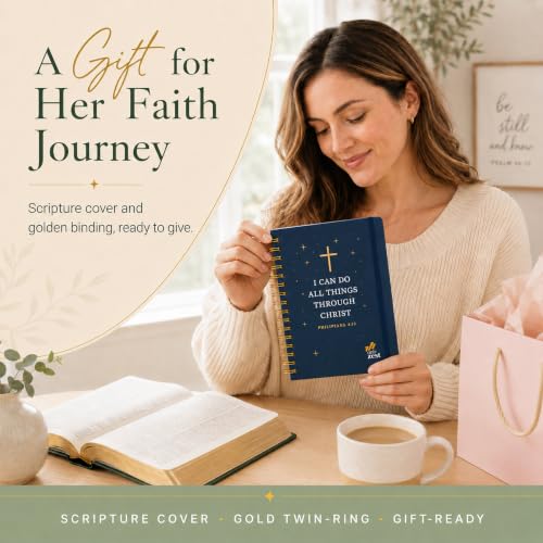 Hardcover Blank Christian Notebook – 140 Pages - Philippians 4:13 | Lined Pages with Bible Verse Cover – Inspirational Writing Spiral Notebook for Bible Study, "I Can Do All Things" - color: I Can Do