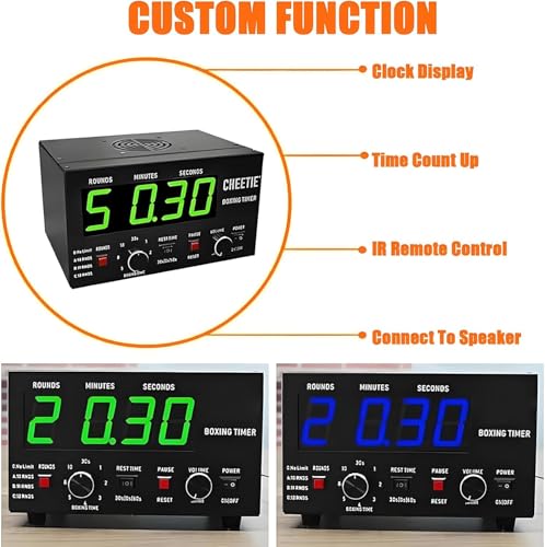 Classic Boxing Interval Timer, Professional Gymnastics Timer with LED Display, 1-12 Challenge Rounds and Adjustable Buzzer, 30S-10min Workout and 0/30/60S Rest Time, Red