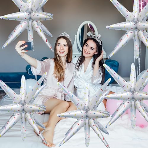 6 Pcs Color Dots Star Foil Balloons One-Piece 14-Pointed Star Balloon 4D Starburst Cone Mylar Balloon 22inch Christmas Birthday Wedding Wedding Anniversary Party Supplies (Color Dots) - color: 22 Inches Color Dots