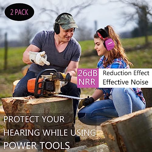 PROHEAR 016 Shooting Ear Protection Earmuffs 2 Pack, NRR 26dB for Gun Range, Hunting -Blue+Pink - color: Blue+pink