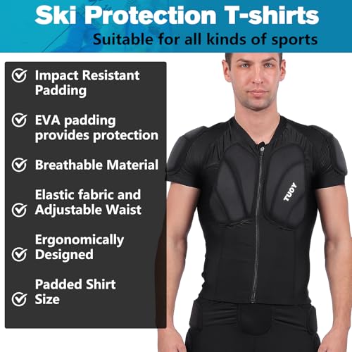 Men's Snowboard Protective Padded Shirt for Back Spine Shoulder Chest Protector Ski lmpact Shirt - size: Large