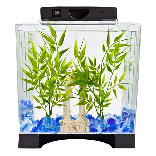 Tetra 1 Gallon Half Moon Small Fish Tank w/Movable LED Light, for Betta & Gold Fish, Aquarium | (Pack of 3) - size: 9"W,10.5"H,4.5"D (Pack of 3)