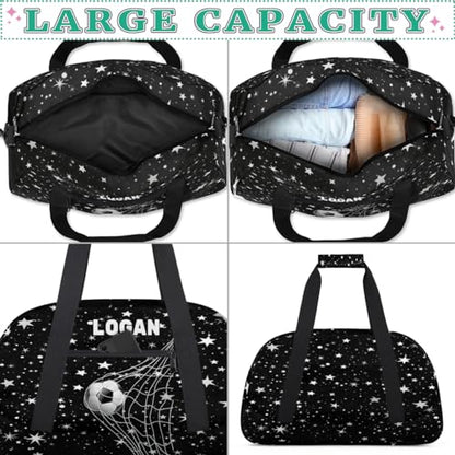 Custom Gym Bag Soccer Sports Bag, Soccer Goal Stars Pattern Black | Personalized Named Practice Travel Overnight Training Bag - color: Color 15