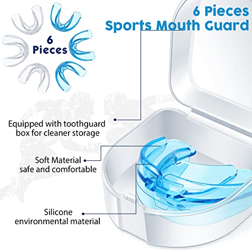 TOODOO 6 Pieces Braces Mouth Guard Kids Sports Mouth Guard for Kids Double Football Youth Mouthguards for Boxing Football Hockey Karate Basketball (Transparent, Transparent Blue) - color: Transparent, Transparent Blue