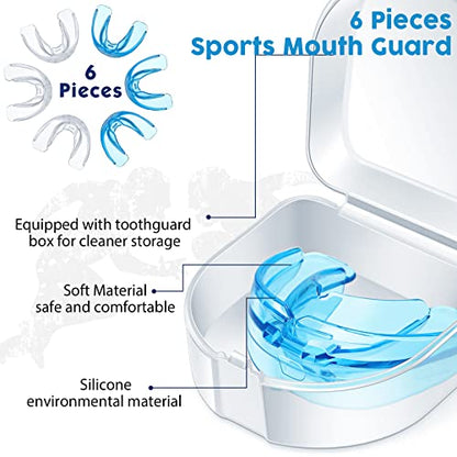 TOODOO 6 Pieces Braces Mouth Guard Kids Sports Mouth Guard for Kids Double Football Youth Mouthguards for Boxing Football Hockey Karate Basketball (Transparent, Transparent Blue) - color: Transparent, Transparent Blue