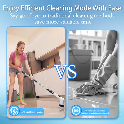 Spin Scrubber, 9-in-1 Multifunctional Electric Cleaning Brush with Detachable Handle, 9 Replaceable Brush Heads & LCD Display, Rechargeable for Bedroom, Bathroom, Kitchen, Car - color: White