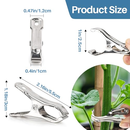 50 PCS Garden Clips for Netting - Stainless Steel Greenhouse Clamps | RAINFLOW Strong Grip Heavy Duty Metal Clip for Shade Cloth, Plant Cover, Garden Hoops & Greenhouse Supplies