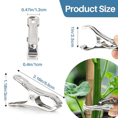 50 PCS Garden Clips for Netting - Stainless Steel Greenhouse Clamps | RAINFLOW Strong Grip Heavy Duty Metal Clip for Shade Cloth, Plant Cover, Garden Hoops & Greenhouse Supplies