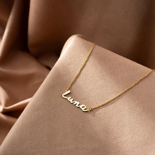 DayOfShe Custom Tiny Name Necklaces for Wedding Bridesmaid Gifts Best Friend Birthday Gifts, 18K Gold Plated Dainty Name Necklace Personalized Christmas Jewelry Gifts - color: Thick Curb Chain